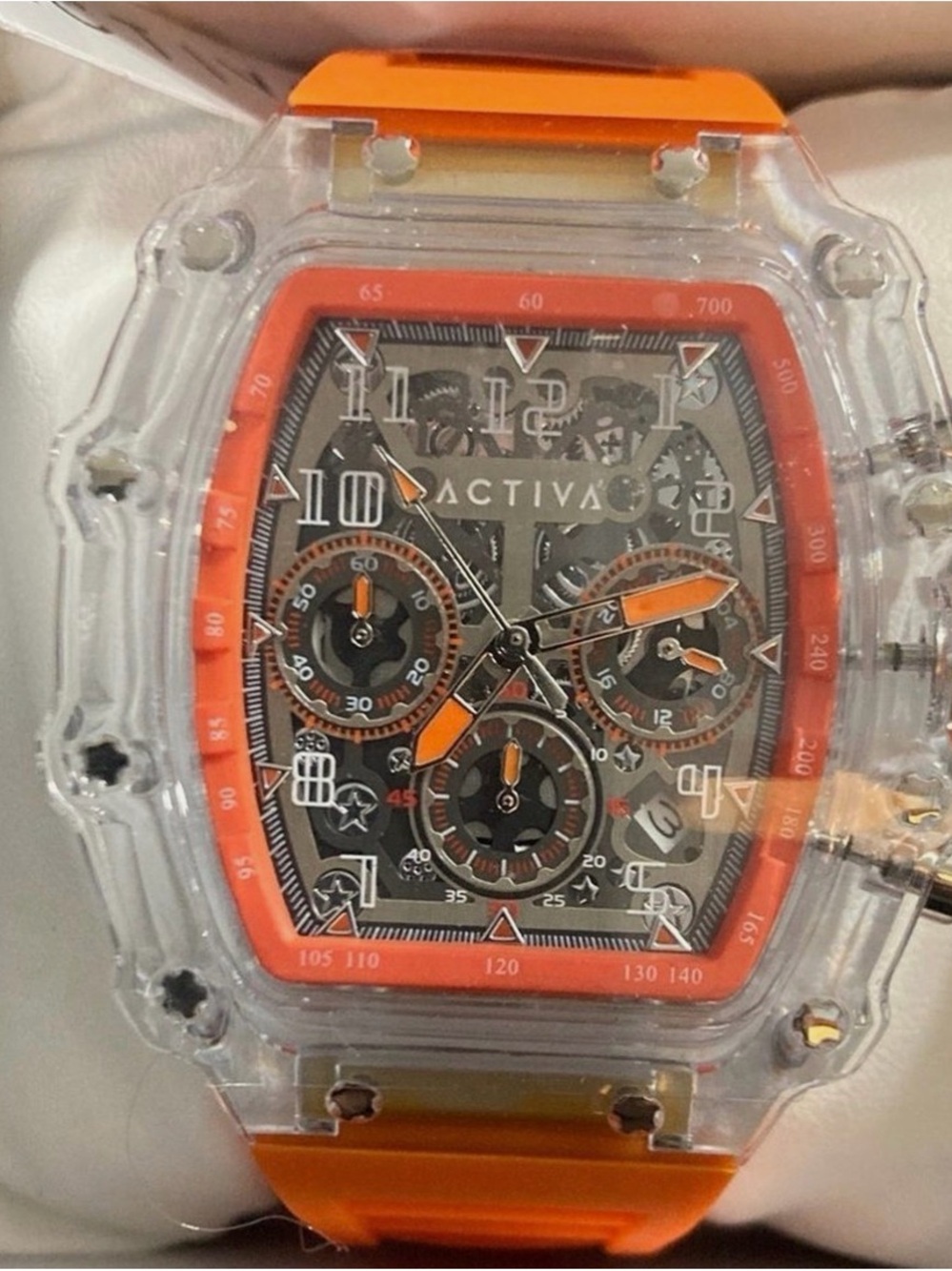 Activa Orange Skeleton Chronograph Watch